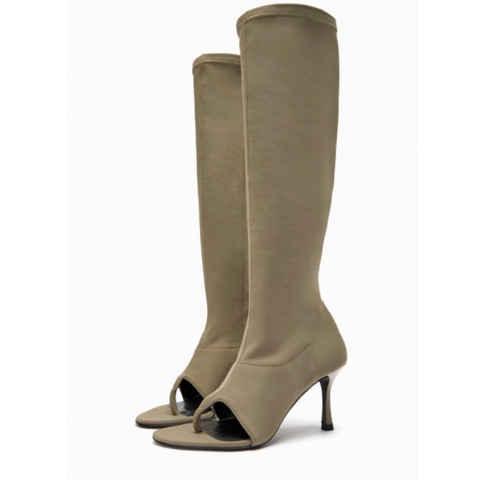 ZARA - NWT Open Toe Neoprene Heels Sandals Knee Boots Taupe Brown Nude Neutral🔥